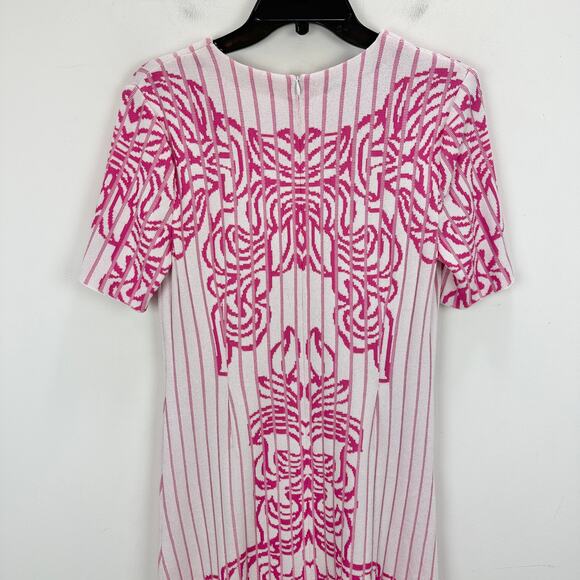 Ming Wang Jacquard Knit Dress Pink Floral Placement Printed A Line XS NWT - Picture 7 of 9